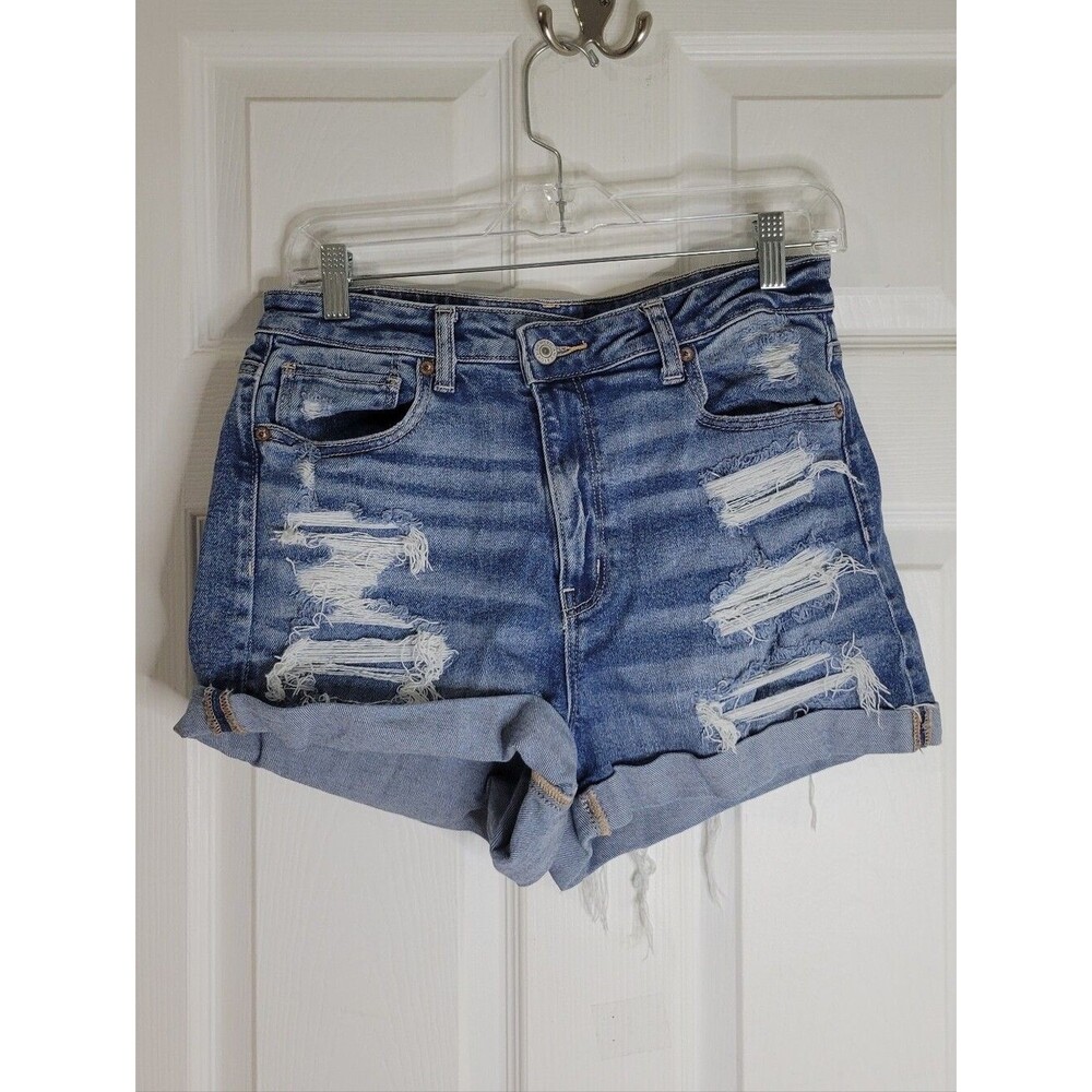 American Eagle  Outfitters Distressed Rolled Hem Denim Shorts - Blue Women SZ 10